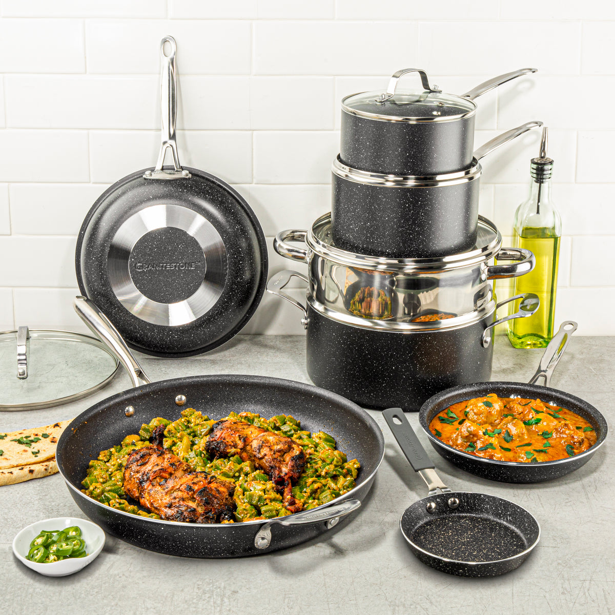 Granitestone 12 Piece All-Sizes Cookware Set - Includes 14 Family Pan