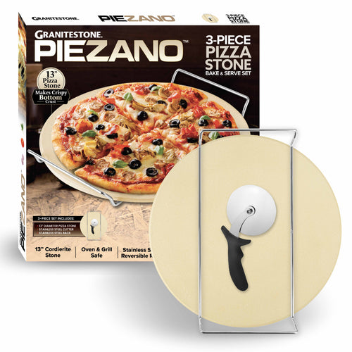Piezano 3-Piece Pizza Stone Bake and Serve Set