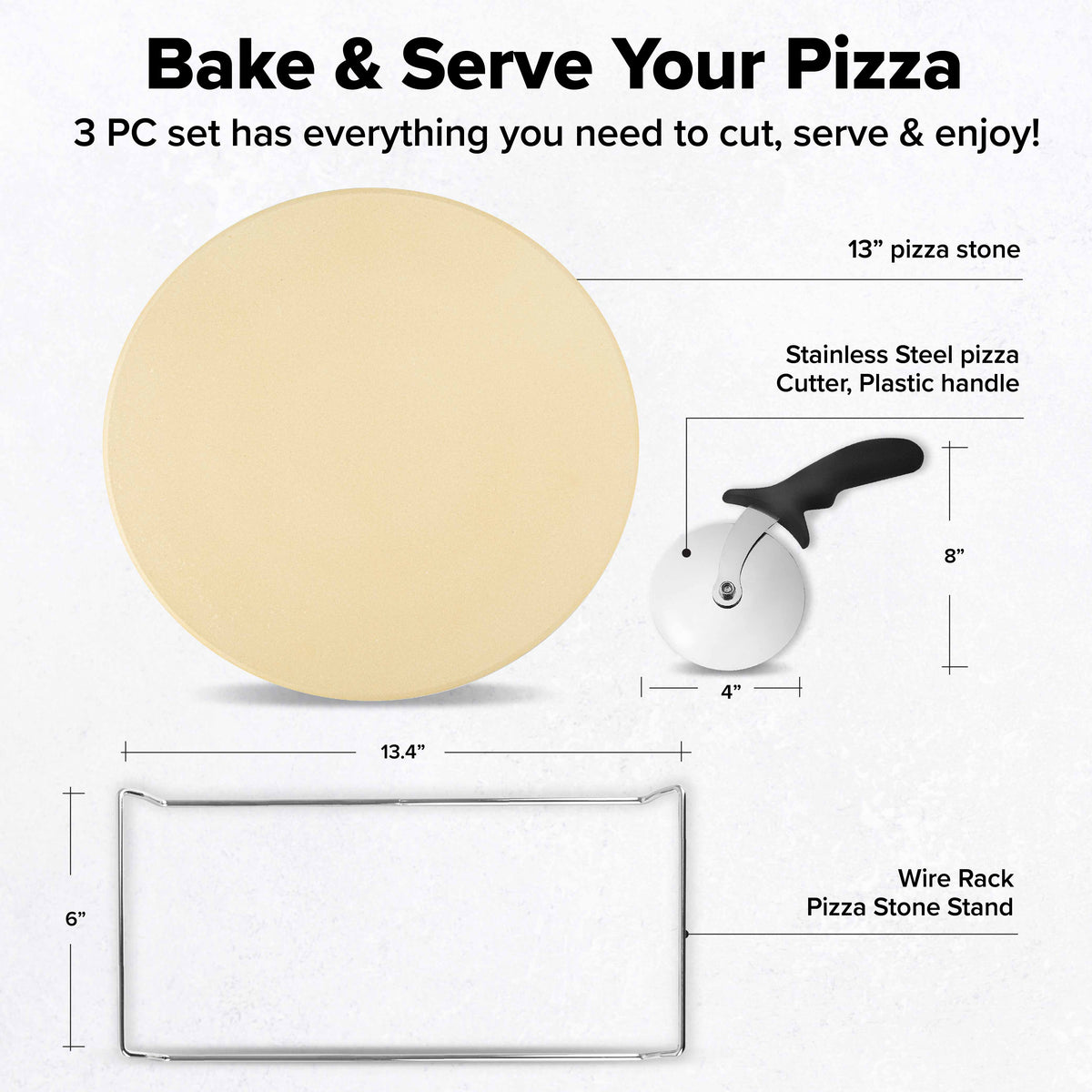 Piezano 3-Piece Pizza Stone Bake and Serve Set