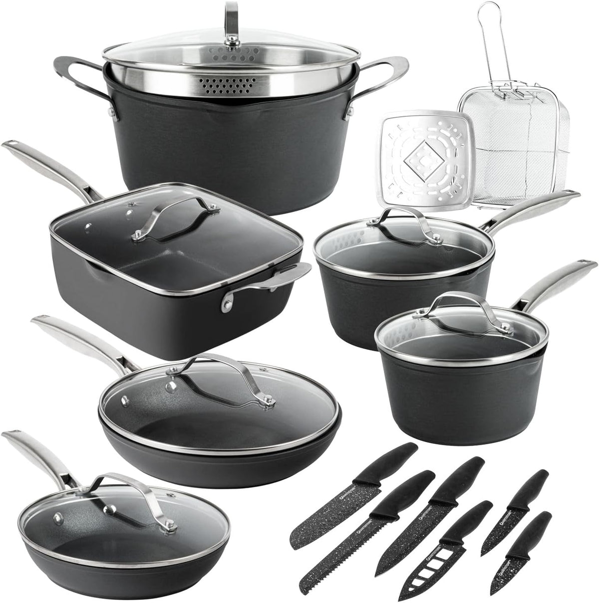 Granitestone ArmorMax 20 Piece Induction Hard Anodized Cookware Set and Knives Set
