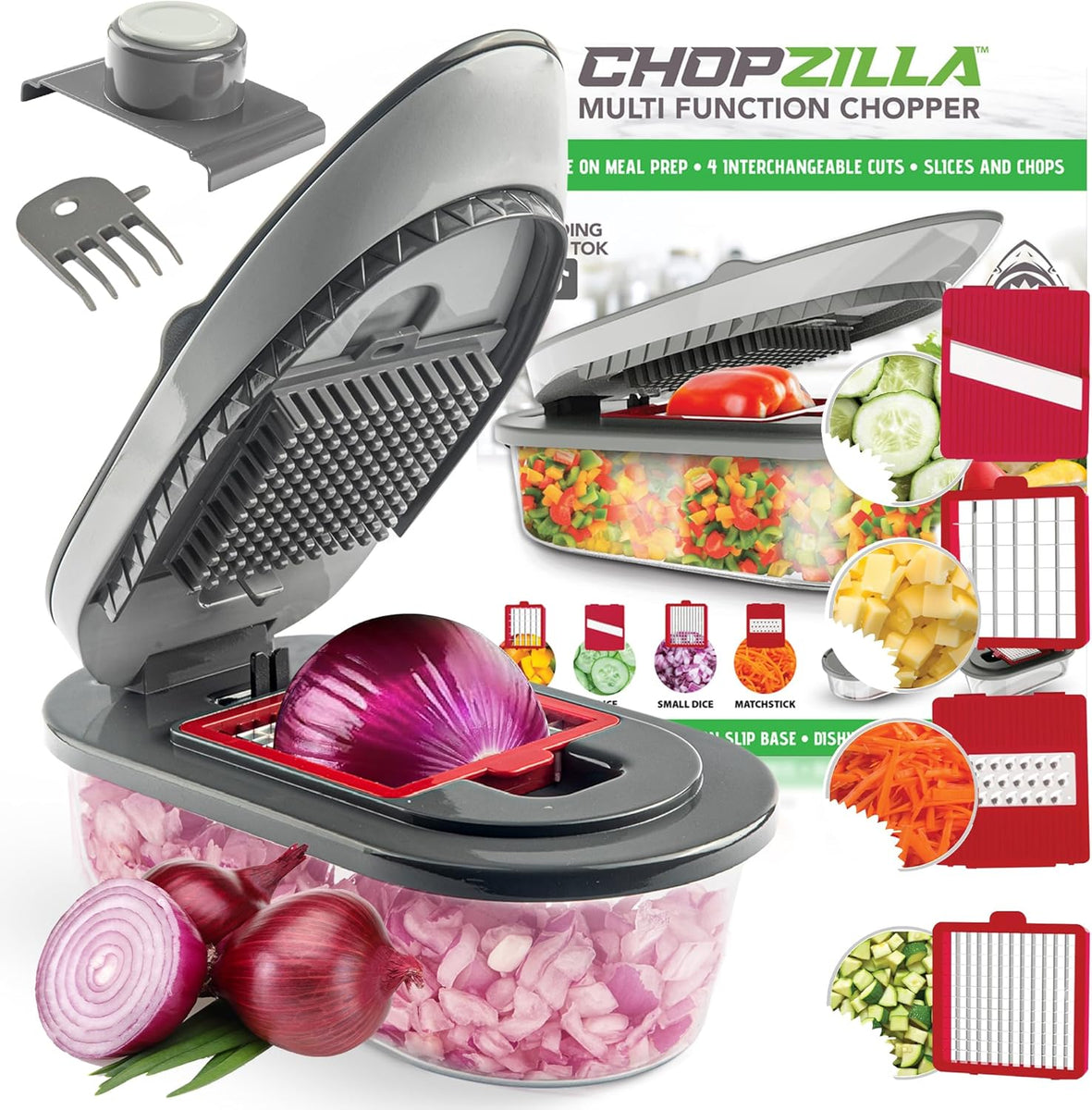 Multifunction Chopper Chopzilla All-in-1 Vegetable Chopper & Mandoline Slicer with Container ...
