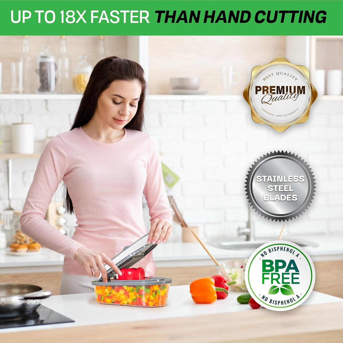 Chopzilla All-in-1 Vegetable Chopper & Mandoline Slicer with Container, 4 Blades & Scraper – Sharp Veggie Cutter, Salad Dicer & Food Chopper