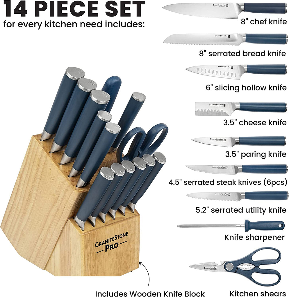 Granitestone Pro Series 14 Piece Knife Set & Block –