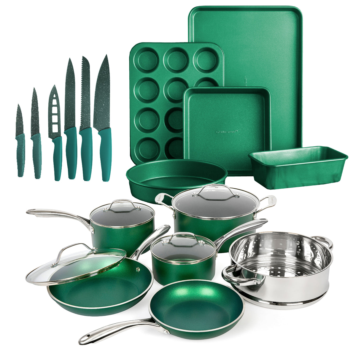 Granitestone 21 Piece Cookware and Bakeware Set, with Knife Set