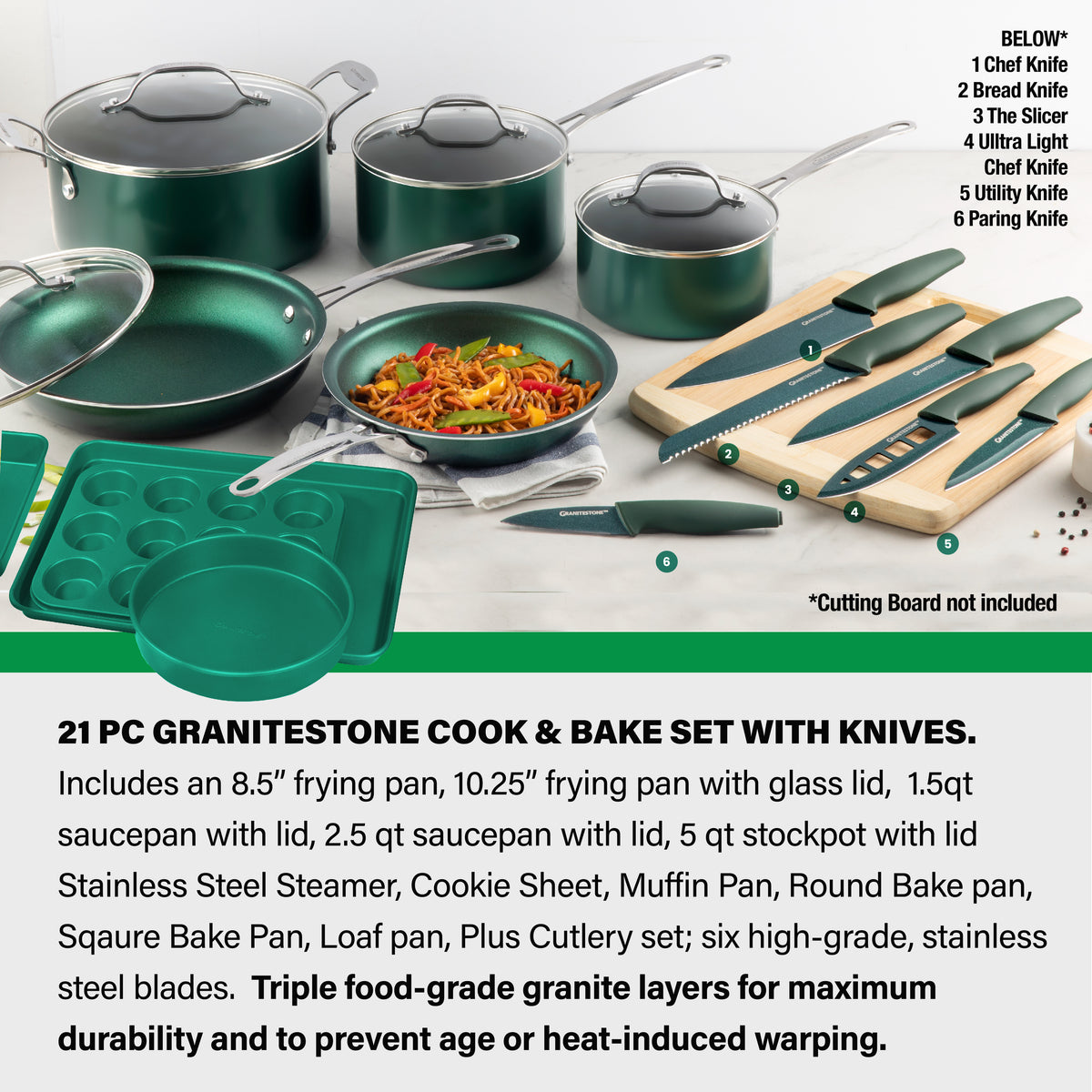 Granitestone 21 Piece Cookware and Bakeware Set, with Knife Set