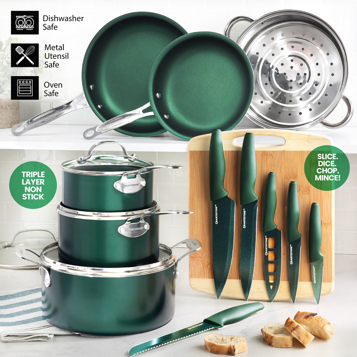 Granitestone 21 Piece Cookware and Bakeware Set, with Knife Set