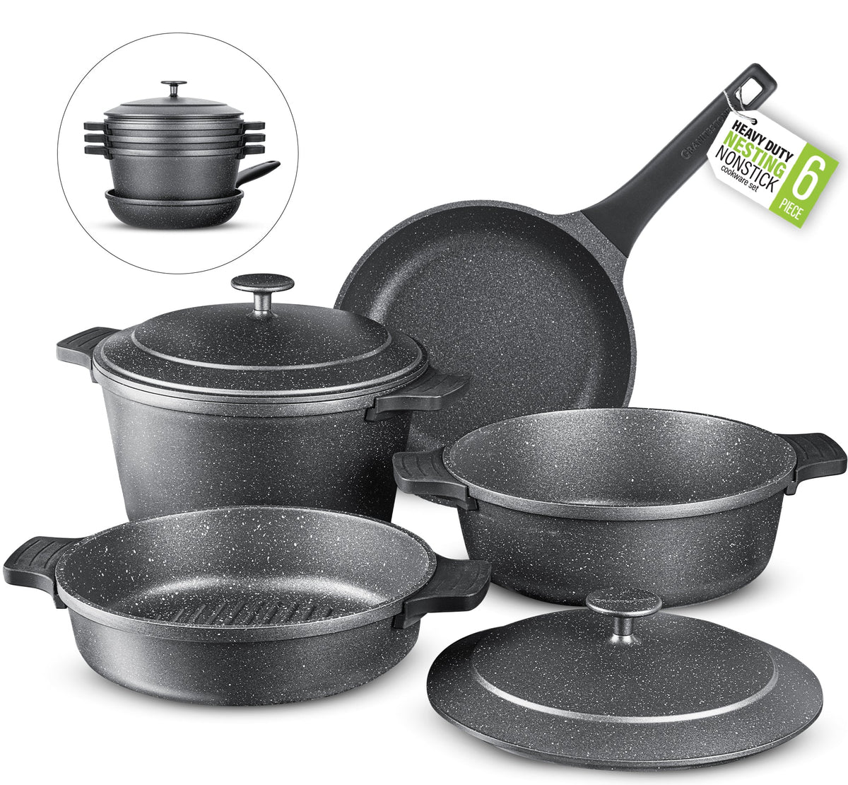 Stackable Nesting Cookware Granitestone 6-Piece Nesting Cookware Set – Granitestone.com