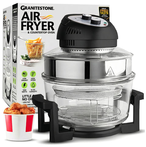Granitestone Glass Air Fryer XL - Healthier, Crispier Cooking - 16 Quart Extra Large Oil-Less Convection Oven