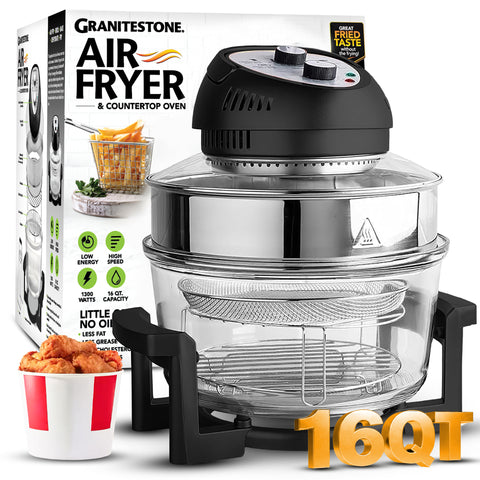 Granitestone Glass Air Fryer XL - Healthier, Crispier Cooking - 16 Quart Extra Large Oil-Less Convection Oven