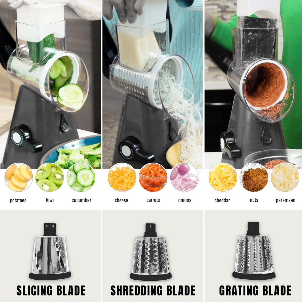 Granitestone Nutrislicer 3-in 1 Kitchen Spinning/Rotating Mandoline