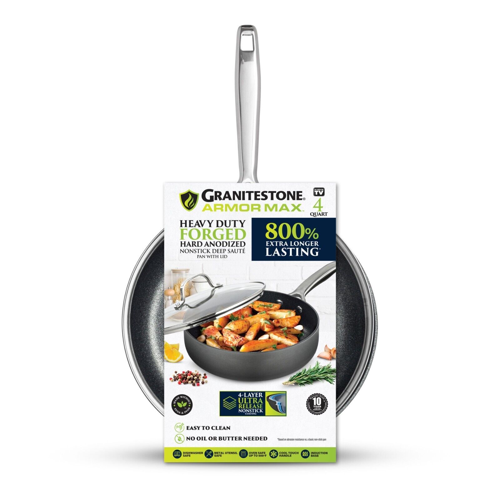 Granitestone Armor Max 4 Quart. Sauté Pan with Lid - 11 Inch Non Stick Deep  Frying Pan with Lid, Large Frying Pan, Oven Safe Skillet with Lid