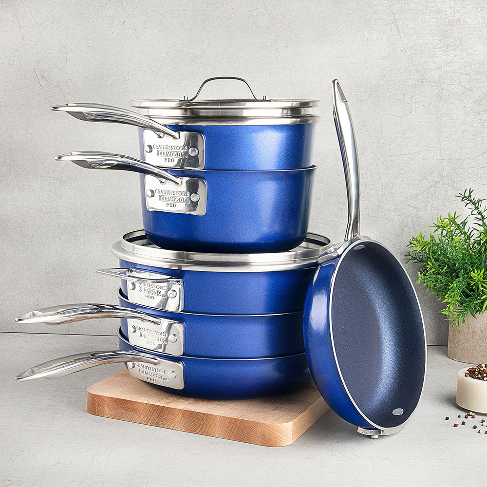 Granitestone Stackmaster Blue 15 Piece Pro Series Stackable Hard Anodi ...