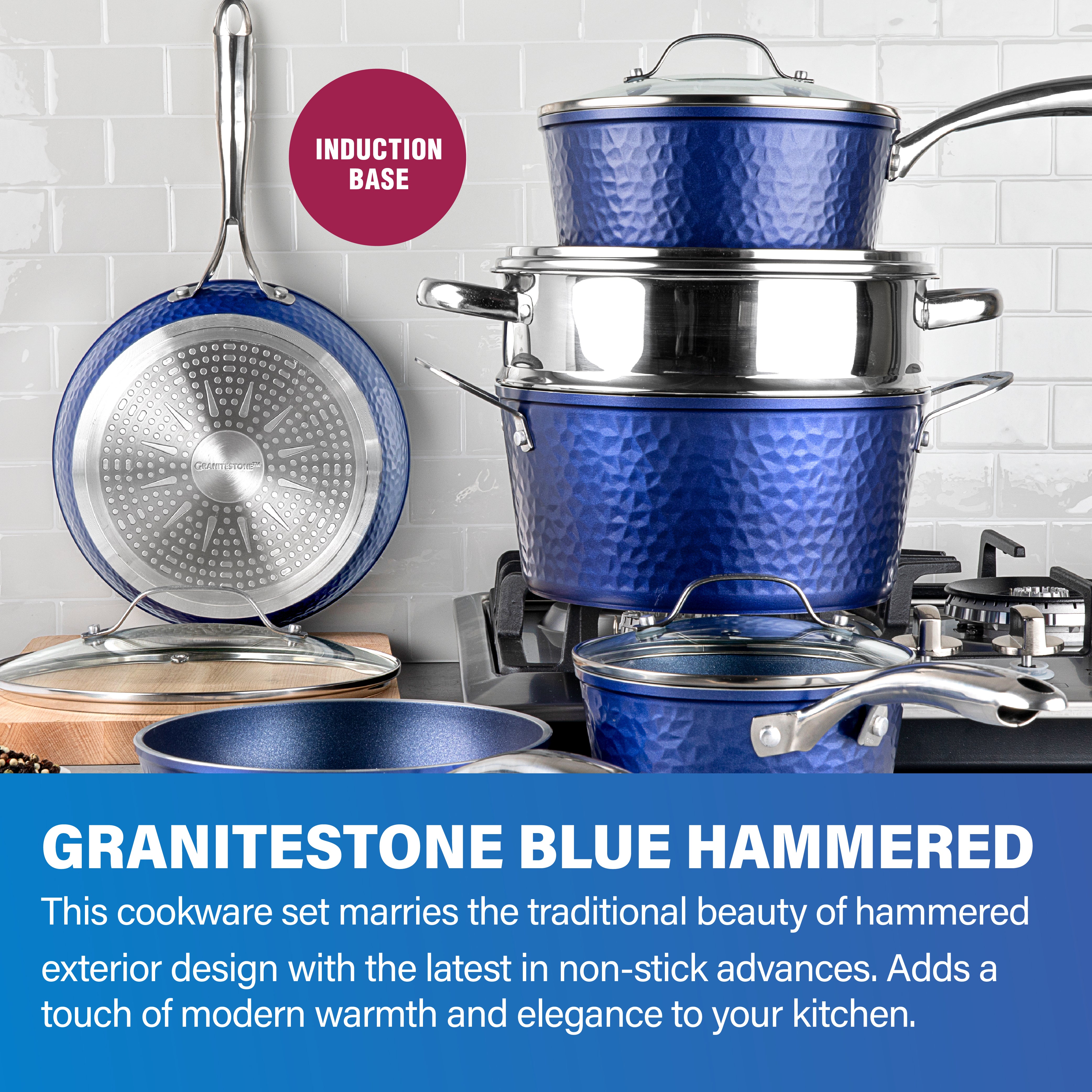 GraniteStone Diamond Blue Non-Stick Cookware Set (10-Piece) - Tiger Island  Hardware