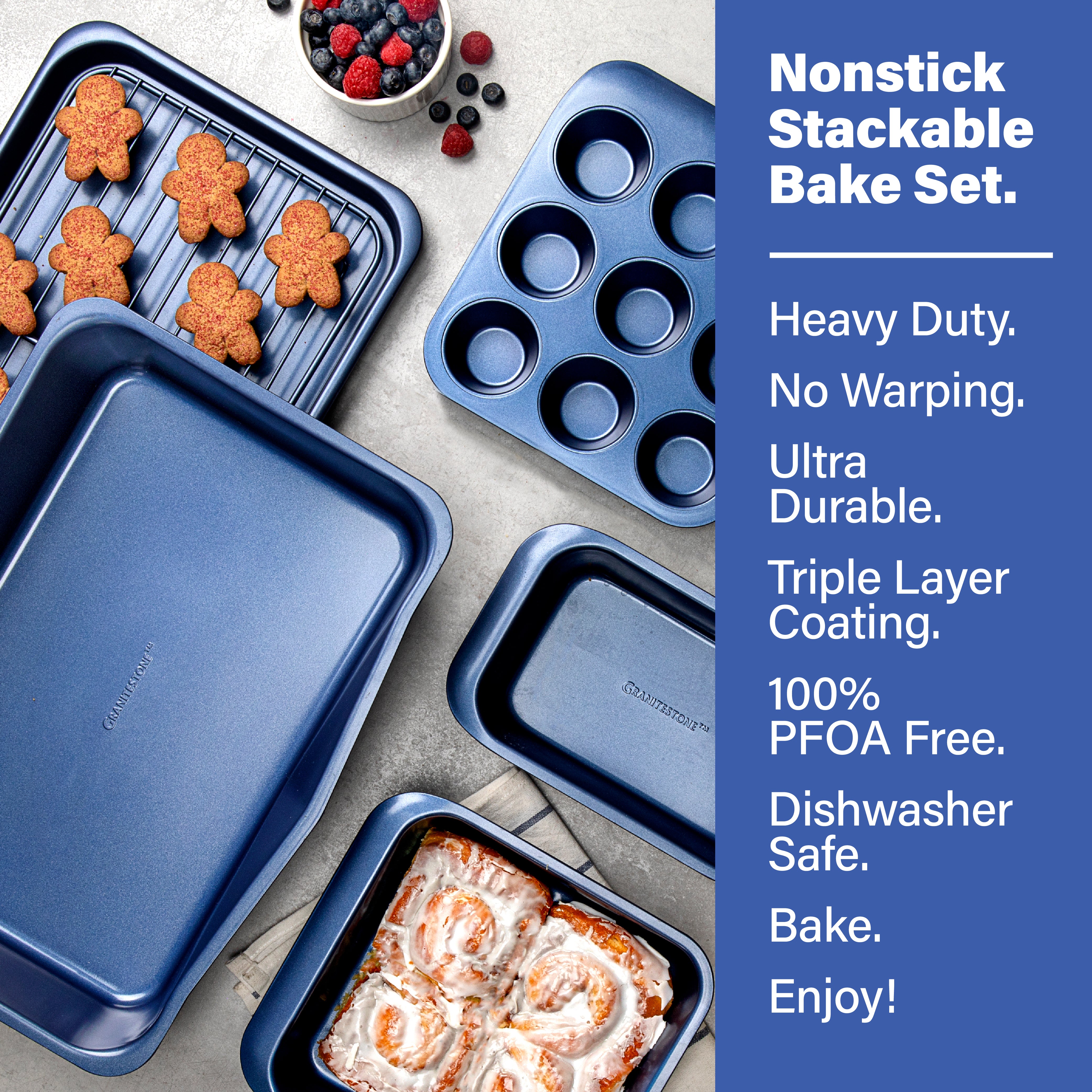 Granitestone Stackable Bakeware Set Stackmaster 6Pcs Nonstick Space Saving  Bakeware Set