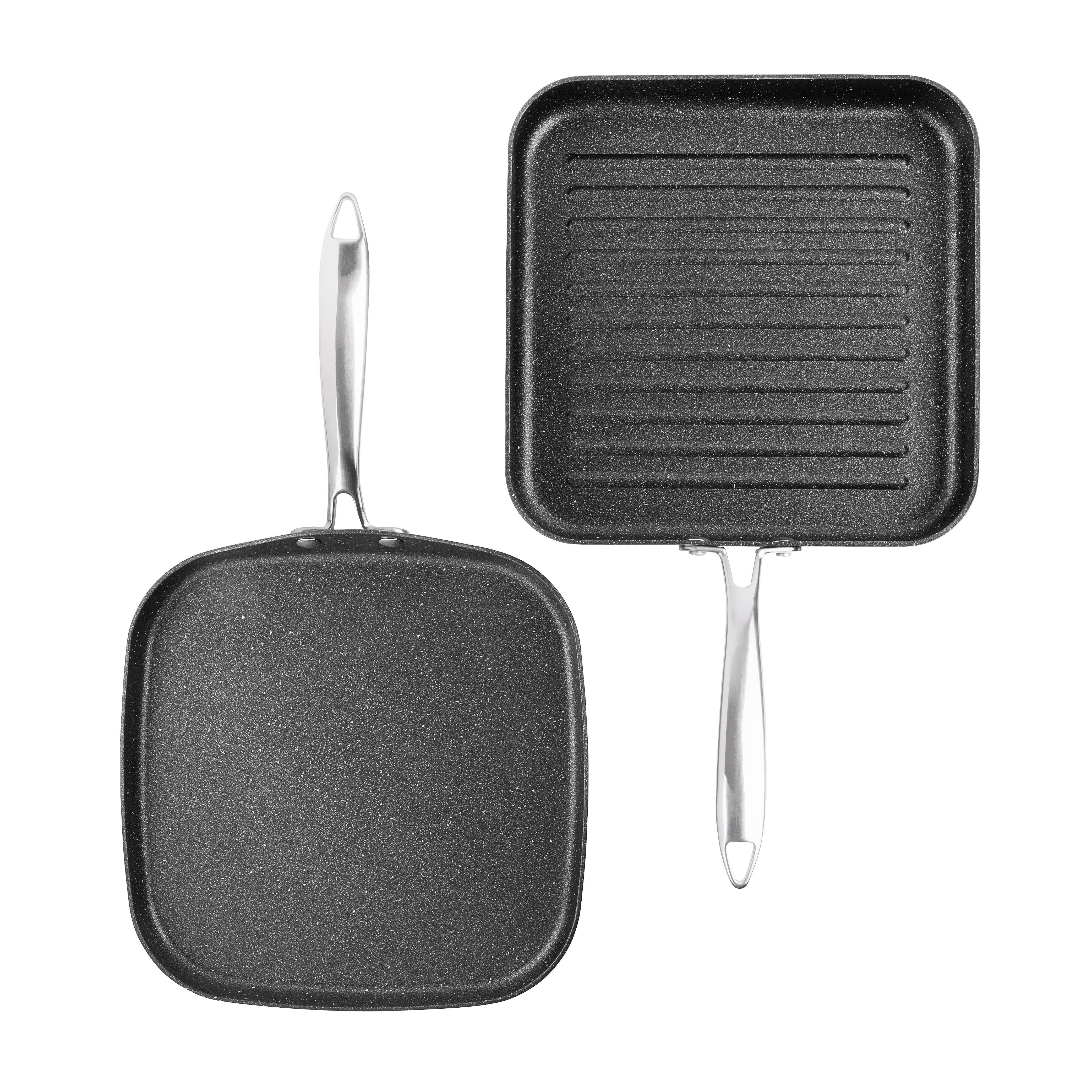 Granitestone 2 Pack Nonstick 10.5” Grill Pan/Flat Griddle Pan for Stovetop  with 3x Coated Surface