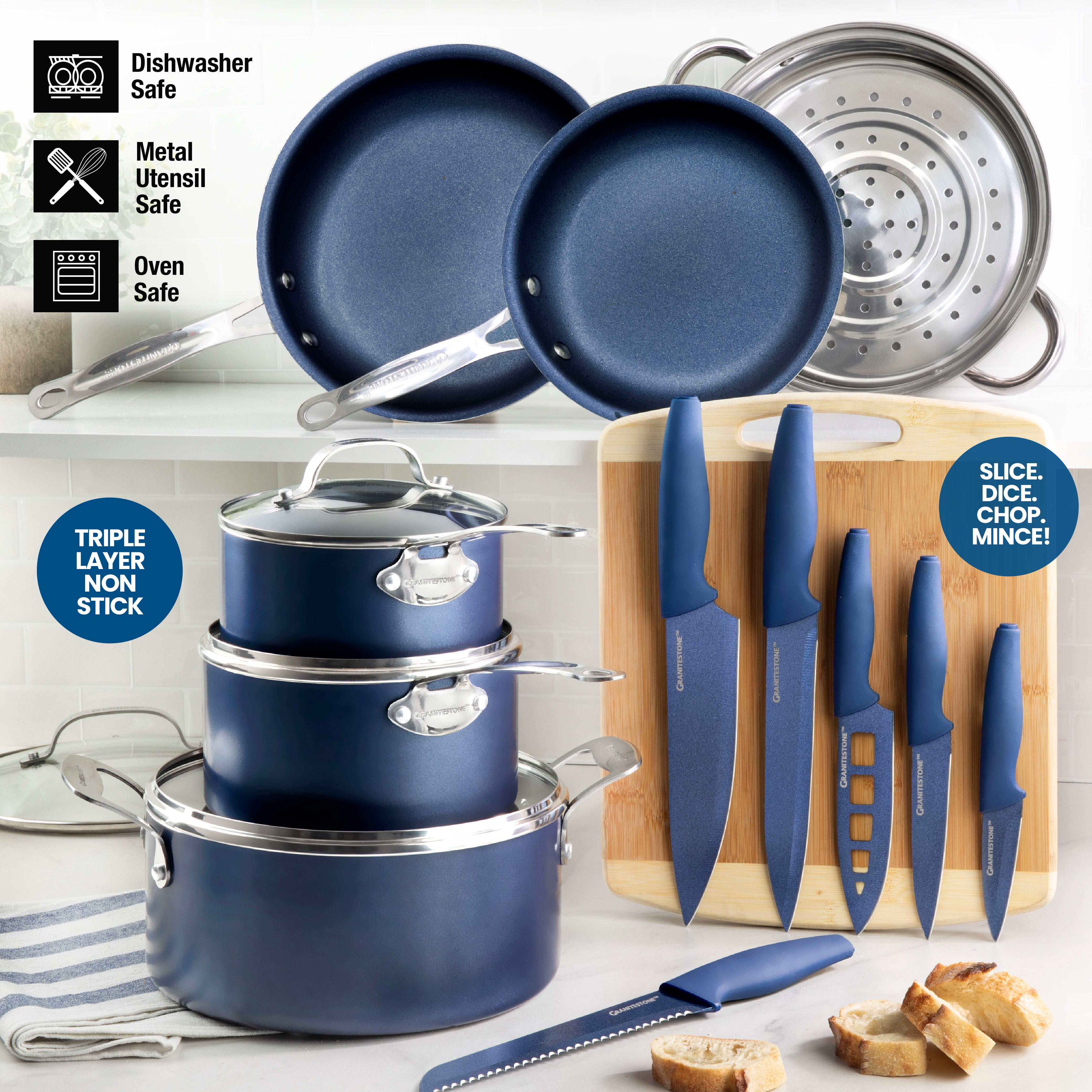 Granite Stone Diamond™ Blue Non-Stick Aluminum Cookware Set, 5 pc