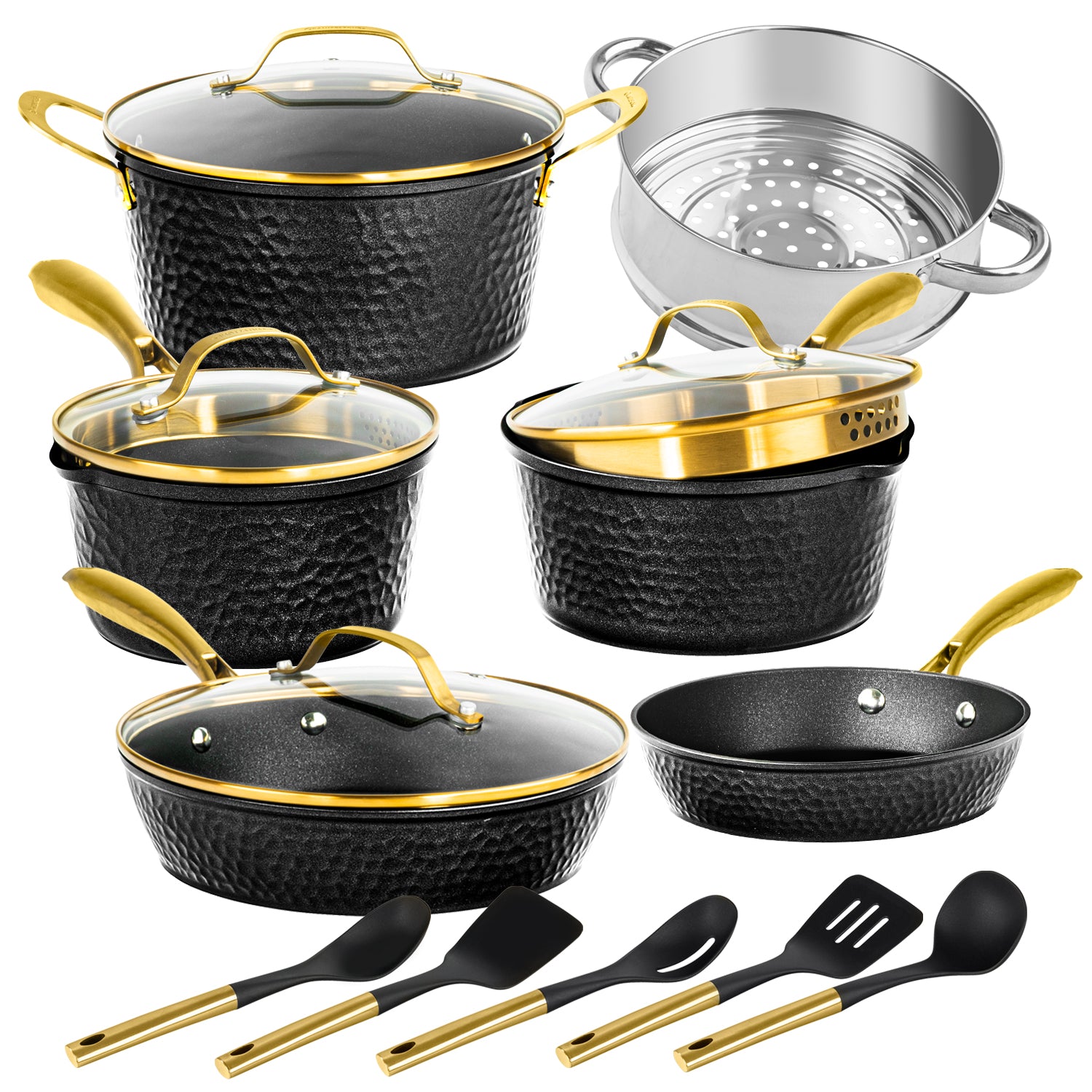 Thyme & Table 5qt Saute Nonstick Ceramic, Black and Gold Speckled