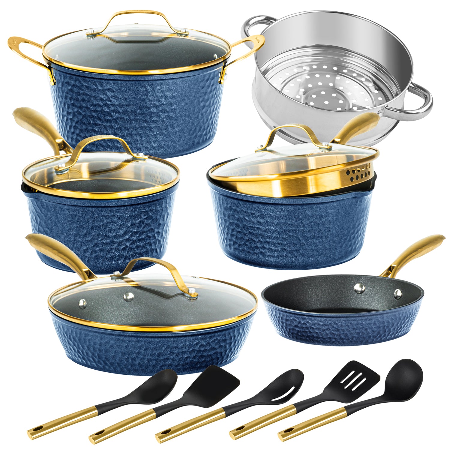 Granitestone Blue 5-Piece Nonstick Pots and Pans Cookware Set