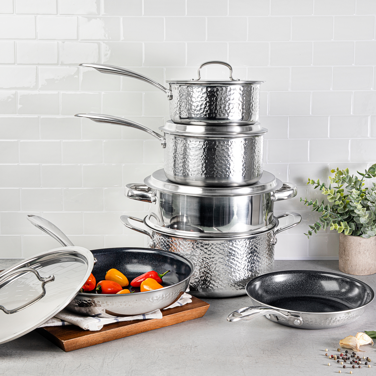 Granitestone 10-Piece Hammered Stainless Steel Pro Series Cookware Set