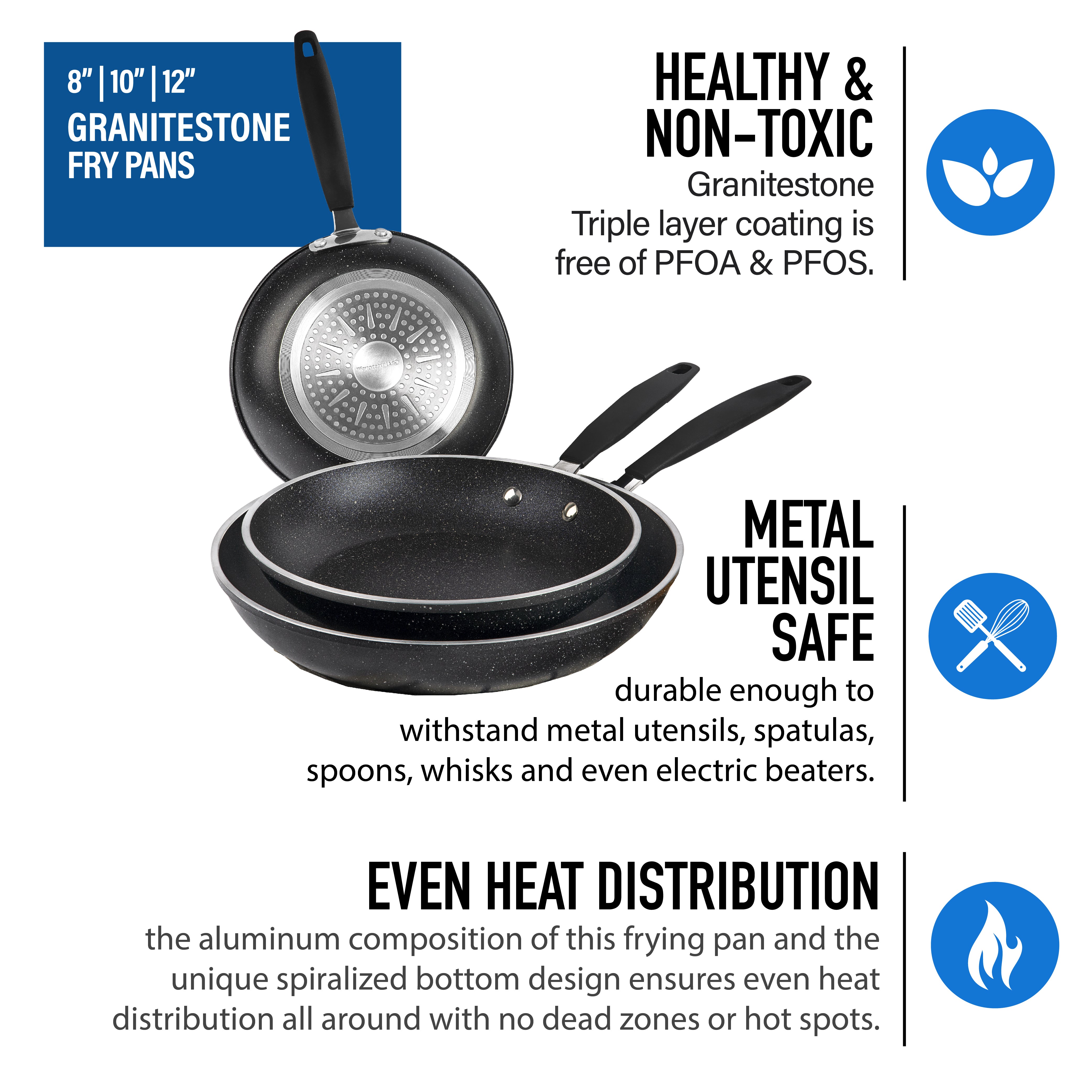 Jean-Patrique Stonetastic Granite Nonstick Frying Pans - Set of 3 Induction  Frying Pans Non Stick - Frying Pan Set for All Types of Stove Tops & Oven