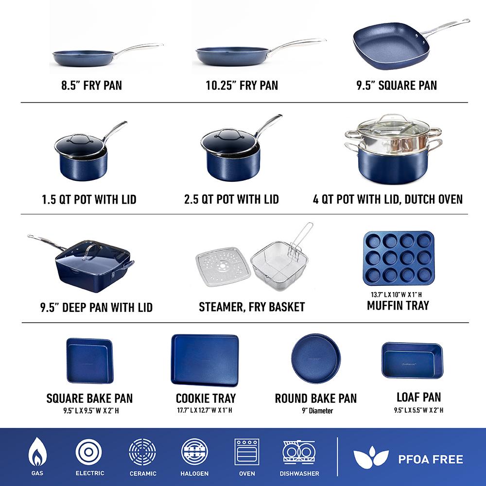 Blue Diamond 20-Piece Ceramic Nonstick Cookware Set