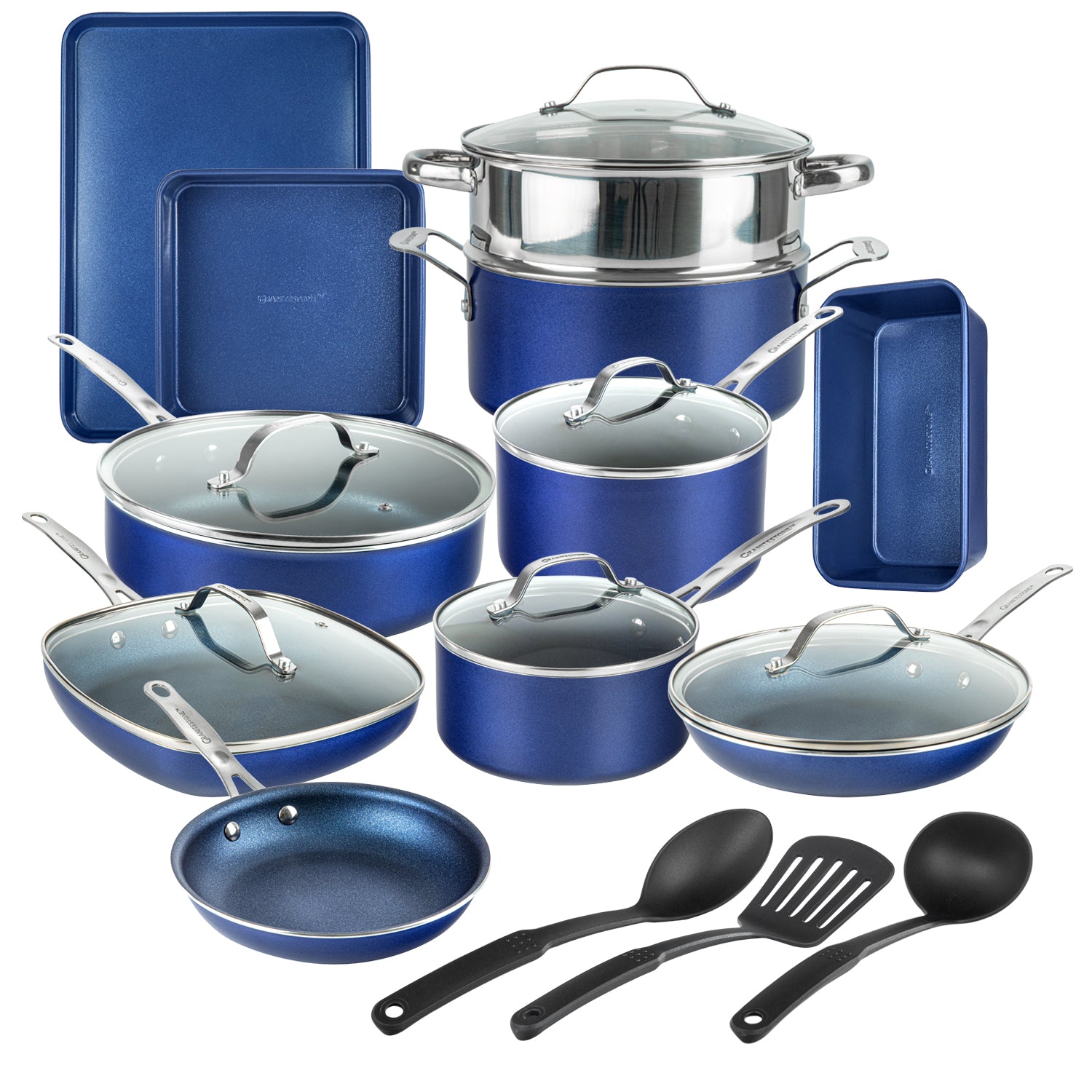 Granitestone Nonstick Pots and Pans Set Cookware Set Knife Set 17Pcs Blue 