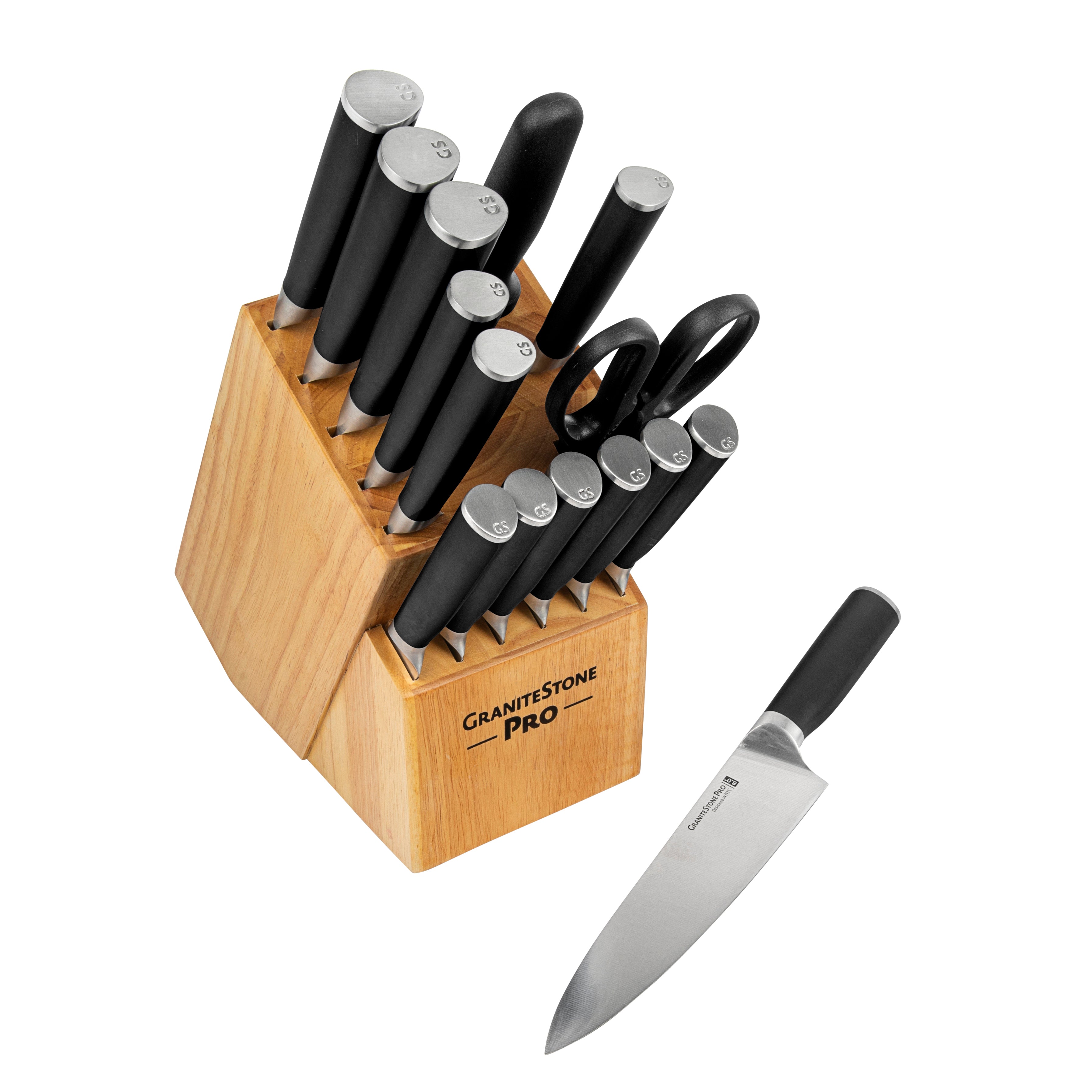 Stainless Steel Cutlery, 14 Piece Knife Block Set, Dishwasher Safe, Blue