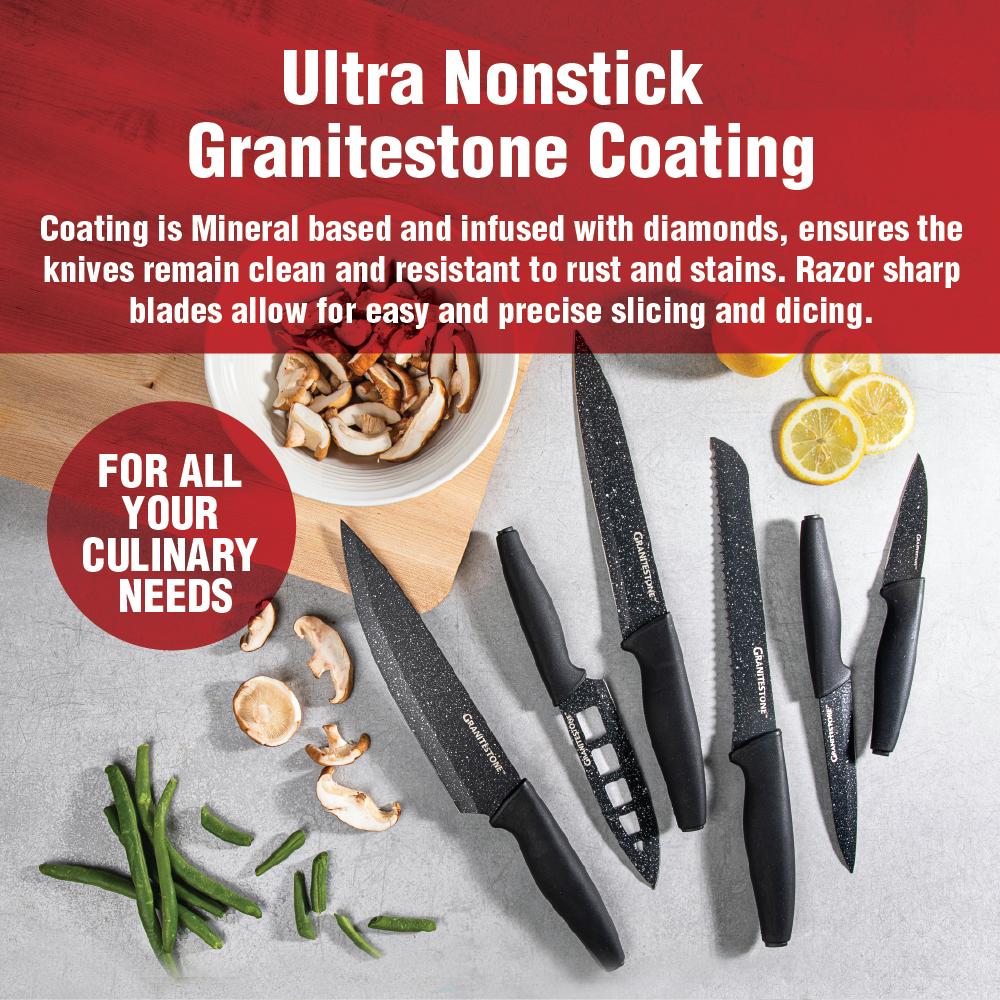 Nutriblade Knife Set by Granitestone Professional Kitchen Chef's Knives  with Ultra Sharp Stainless Steel Blades and Nonstick Granite Coating  Easy-Grip Handle Rust-proof Dishwasher-safe Blue 
