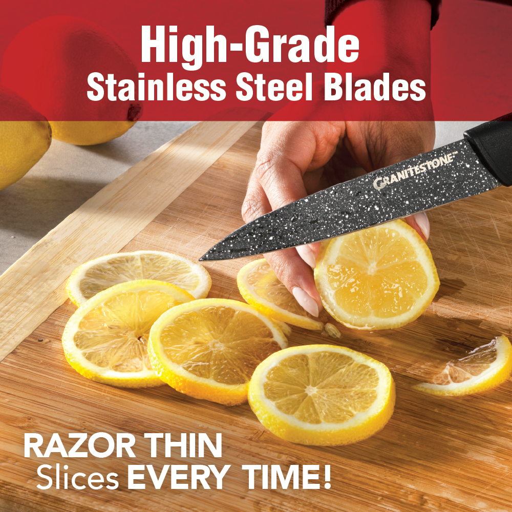 Granitestone Nutriblade 6 Piece - Ultra Sharp, PFOA-Free Stainless Steel  Blades, Kitchen Knife Set, with Nonstick Granite Coating, Easy-Grip Handle