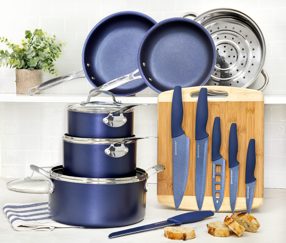 Granitestone Blue 15 Pc Pots and Pans Set Nonstick Cookware Set