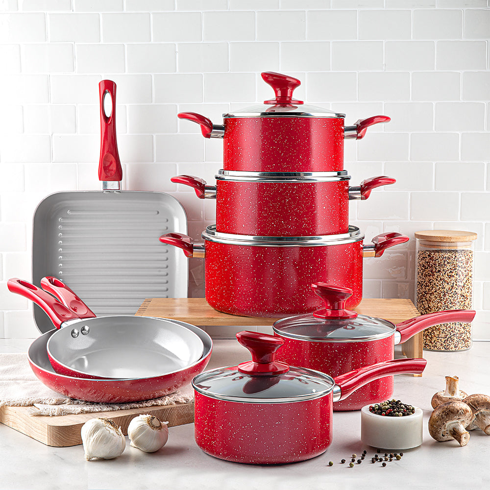 GRANITESTONE Granite Stone Red Cookware Sets Nonstick Pots and Pans Set–  10pc Kitchen Cookware Sets |Cookware Pots and Pans for Cooking Pan Set