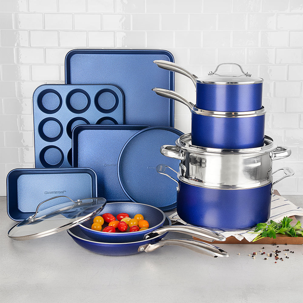 Granitestone Blue Nonstick 15 Piece Cookware and Bakeware Set