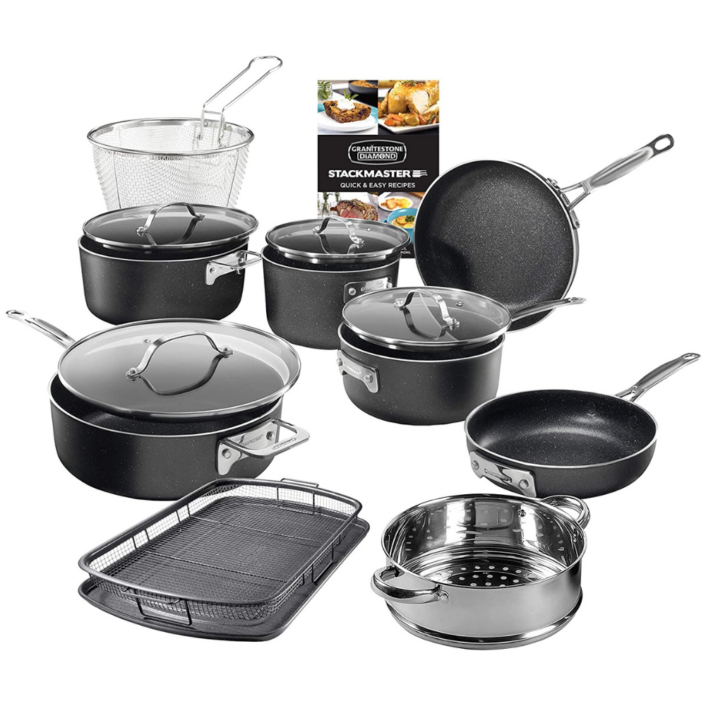 Granitestone Original 10 Piece Nonstick Cookware Set, Scratch-Resistant,  Granite-Coated, Dishwasher and Oven-Safe Kitchenware, PFOA-Free Pots and  Pans