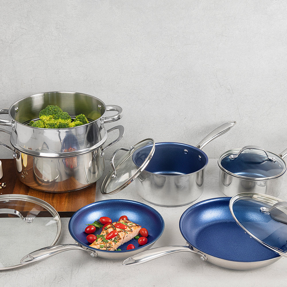 Pots and Pans Set, 10 Piece Nonstick Cookware Set, Includes Steamer, Scratch  Resistant, Granite Coated - none - Bed Bath & Beyond - 37566860
