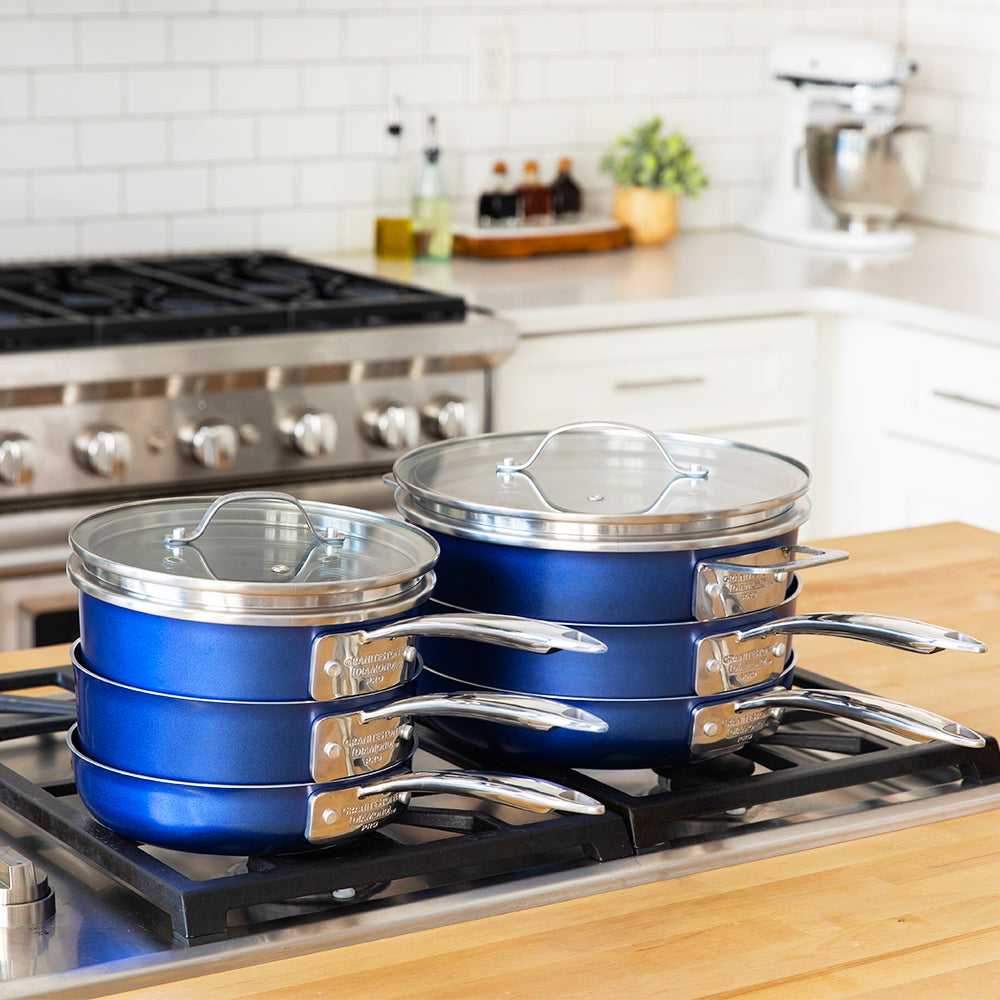 Shop Stack Master Cookware Granitestone Stackmaster Blue 15 Piece Pro Series Stackable Hard Anodi ...