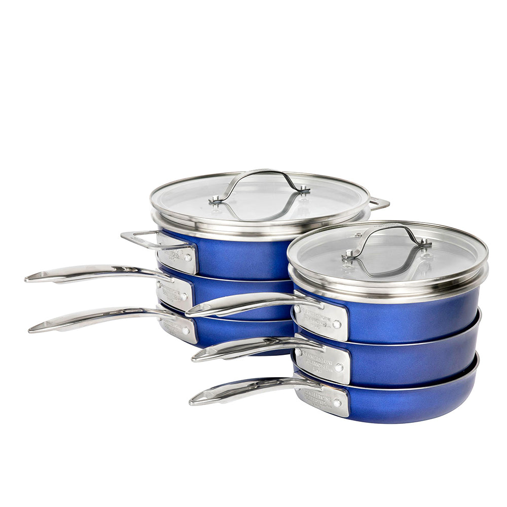 Stack Master Cookware Granitestone Stackmaster Blue 15 Piece Pro Series Stackable Hard Anodi ...