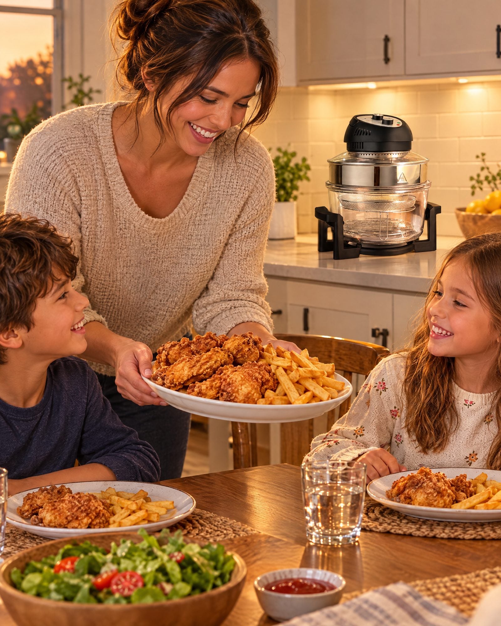 Serving air-fried chicken to kids