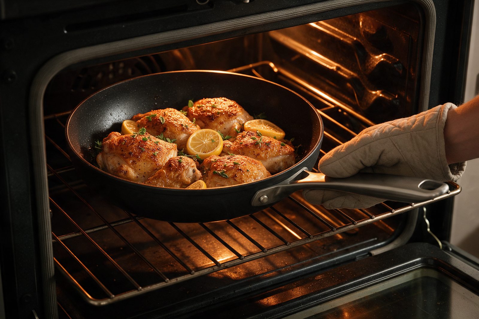 Roast chicken in an Armor Max pan in the oven