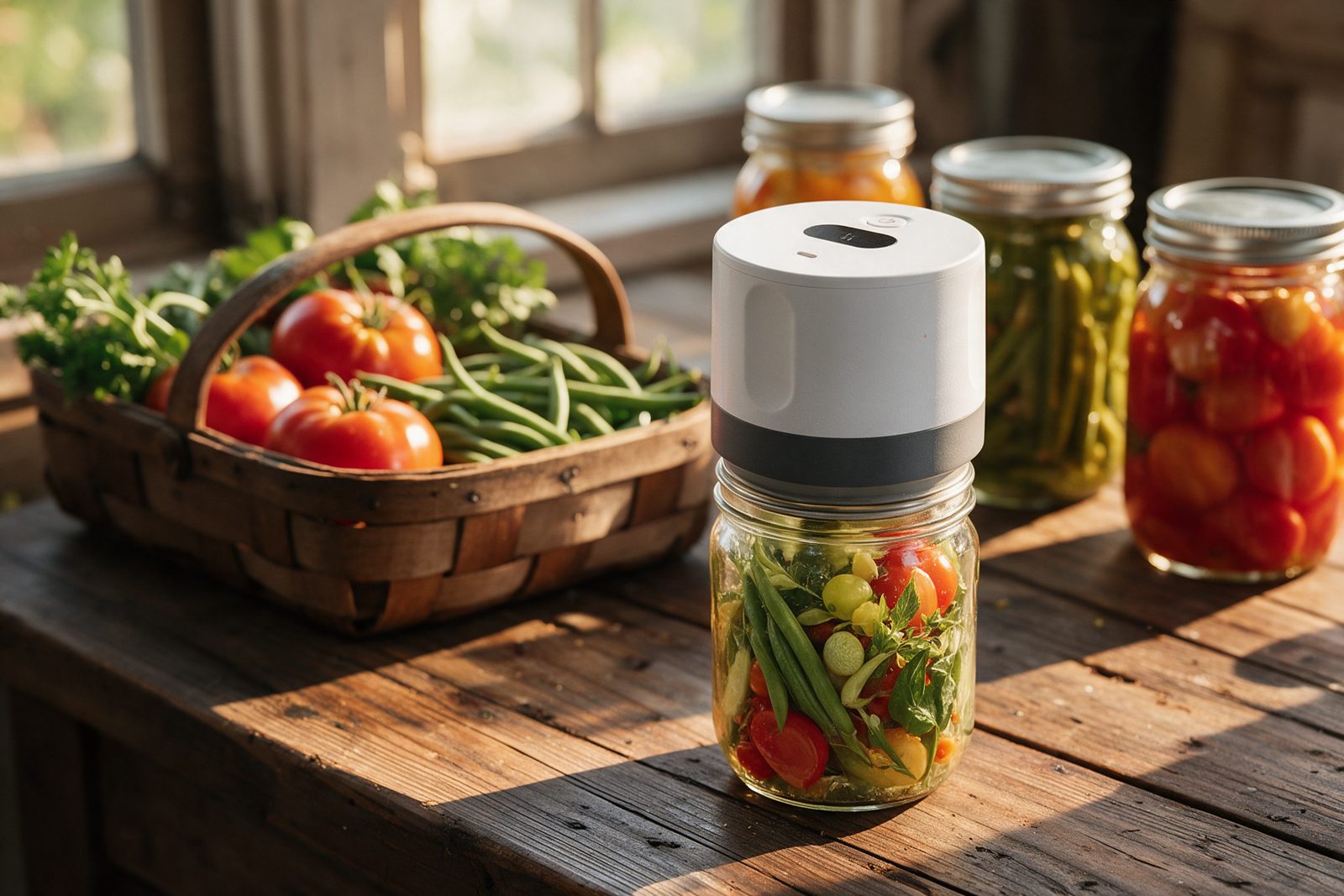 Garden produce in sealed jars