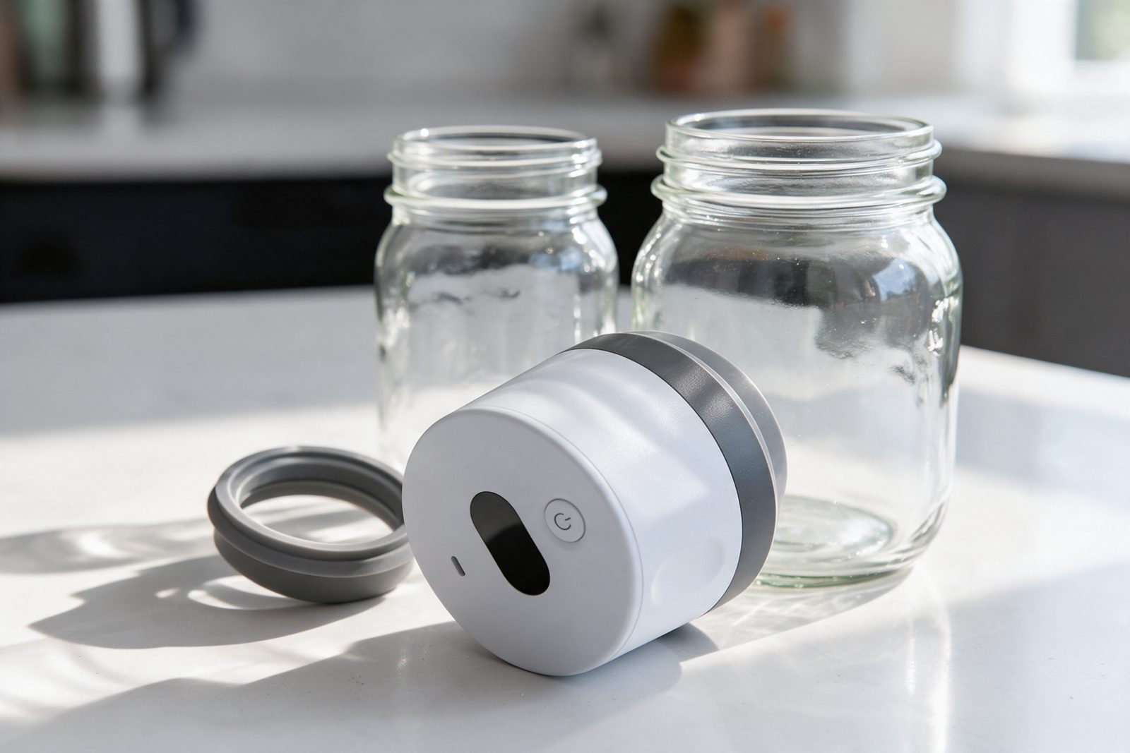 RoboSeal with its converter and two jar sizes